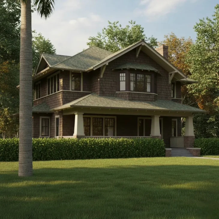 pasadena-mansion-historic-craftsman-exterior-779-s-pasadena-ave Street view of the historic Pasadena Mansion at 779 S. Pasadena Avenue, featuring classic brown shingle siding, a bay window, and a "One Way" street sign in the foreground.